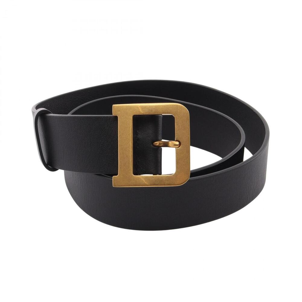 Christian Dior Dior D-buckle belt, gold hardware, leather, women's, black.